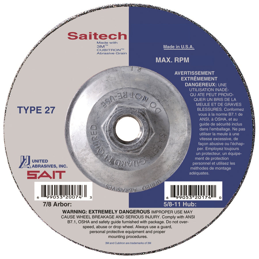 Type 27 Sait 22079 Type 27 Grinding Wheel 5 Inch x 3/32 Inch x 5/8-11 Inch