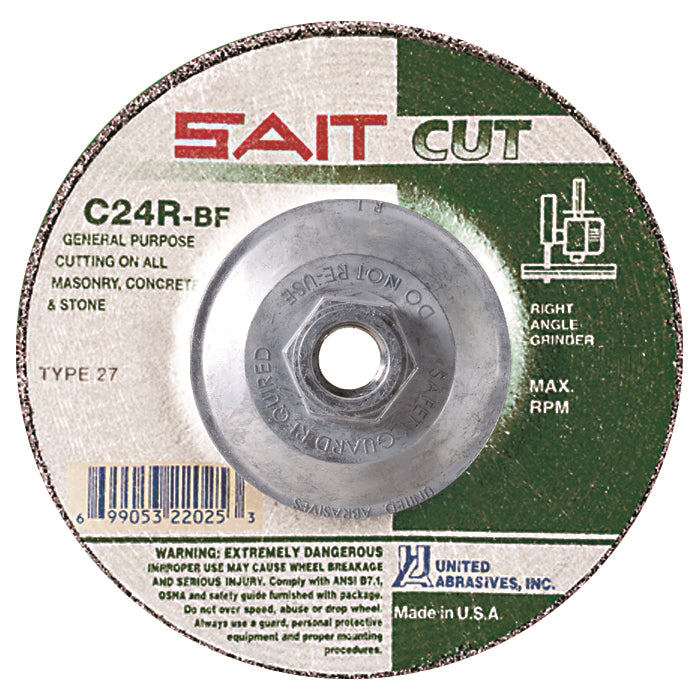 Type 27 Sait 22125 Type 27 Depressed Center Wheel 4.5 Inch x 3/32 Inch x 5/8-11 (C24)