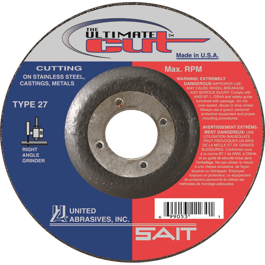 Type 27 Sait 22385 Type 27 Grinding Wheel 5 Inch x 0.045 Inch x 7/8 Inch
