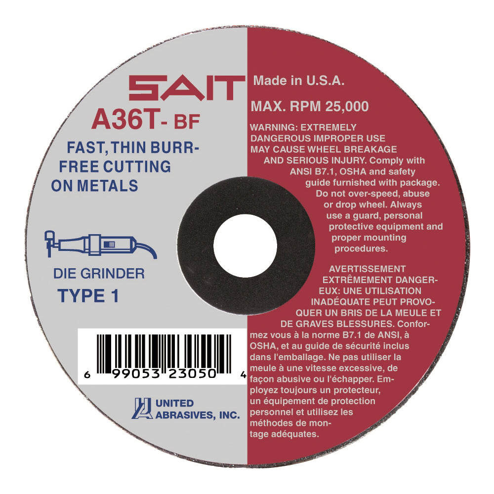 Type 01 Sait 23012 Type 01 Cut-Off Wheel 2 Inch x 0.035 Inch x 1/4 Inch (A36 Grit)