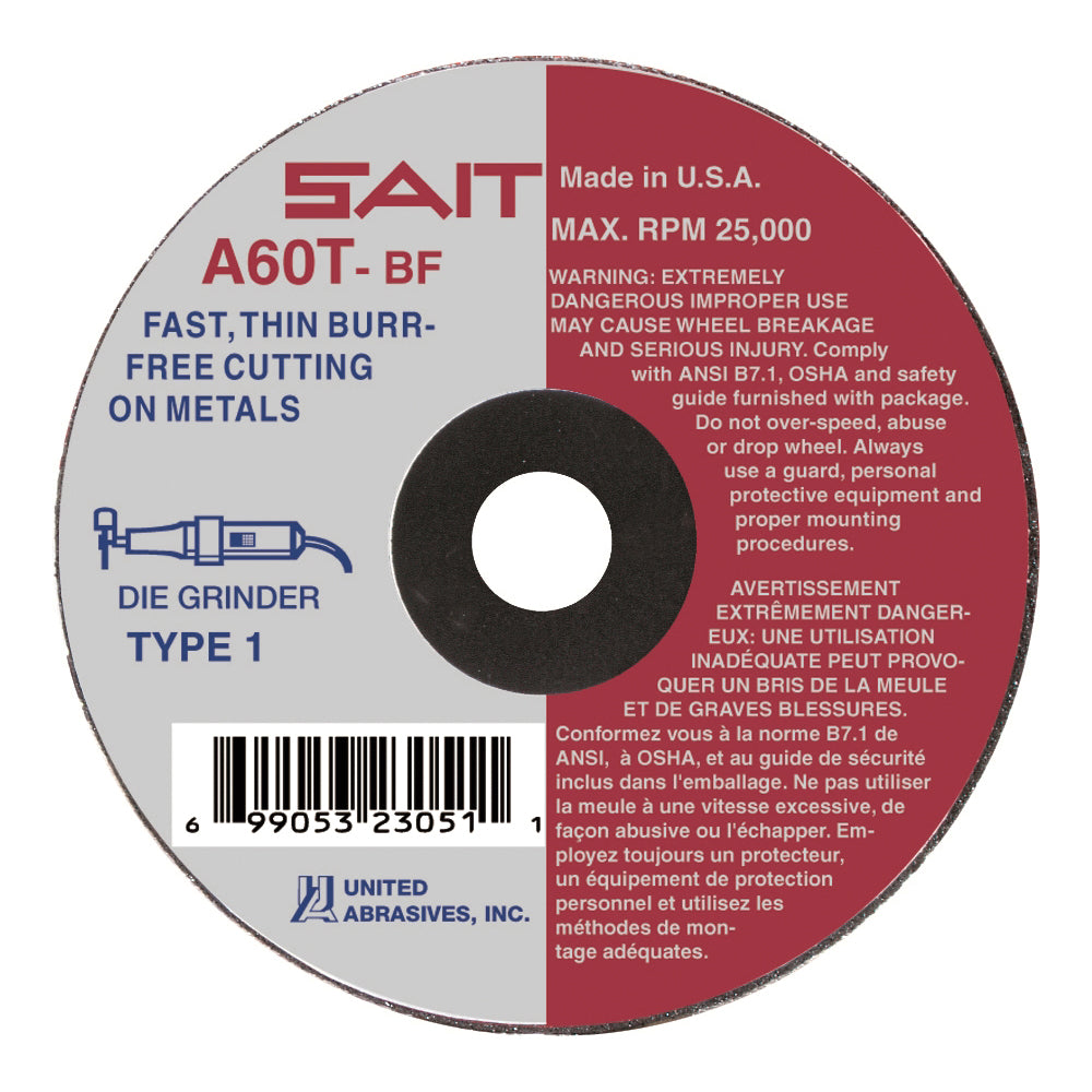 Type 01 Sait 23051 Type 01 Cut-Off Wheels 3 Inch x 0.035 Inch x 3/8 Inch (A60T)