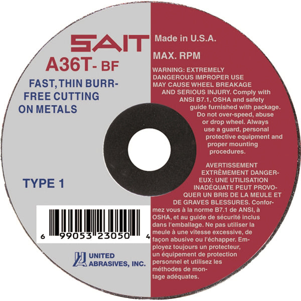 Type 01 Sait 23250 Type 01 Cut-Off Wheel 7 Inch x 1/16 Inch x 1-1/4 Inch (A36 Grit)