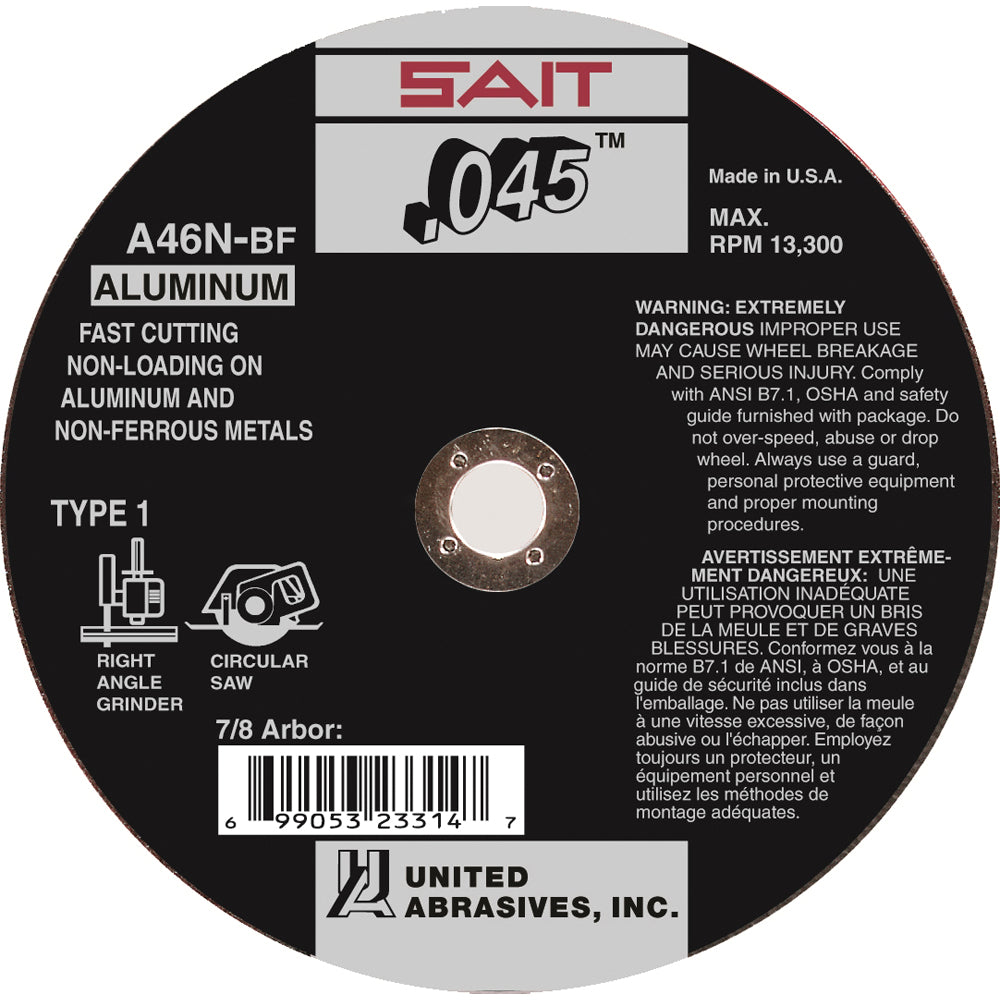 Type 01 Sait 23316 Type 01 Aluminum oxide Thin High Speed Cut-Off Wheels (6 Inch x 0.045 Inch x 7/8 Inch)