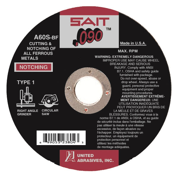 Type 01 Sait 23807 Type 01 General Purpose Cutting Wheel 7 Inch x 0.090 Inch x 5/8 Inch (A60S Grit)