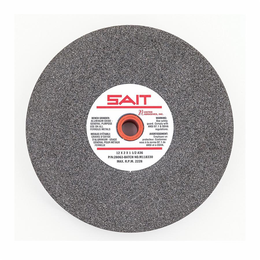 Type 01 Straight Wheels Sait 28063 Bench Grinding Wheels Aluminum Oxide Gray A36 12X2X1-1/2