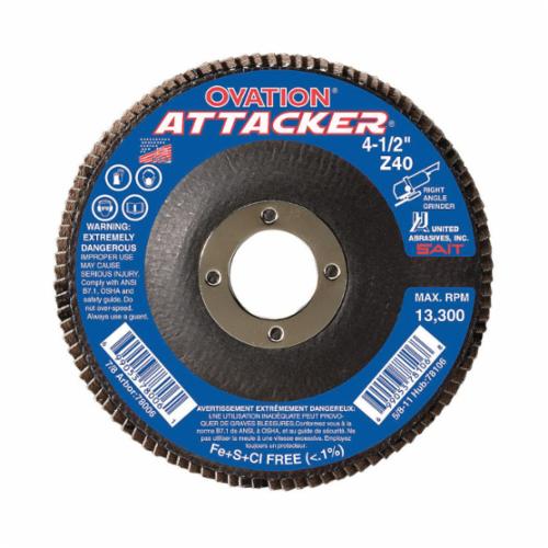 Depressed Centre Sait 76208 4-1/2 Inch X 7/8 Inch Type 27 60 Grit Ovation Attacker Zirconia Alumina Flap Disc