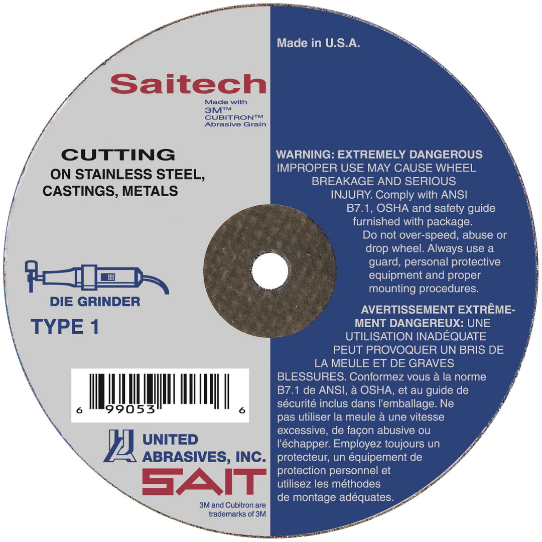 Type 01 Sait 23142 Type 01 Ultimate Performance Thin High Speed Cut-Off Wheels (3 Inch x 1/16 Inch x 1/4 Inch)