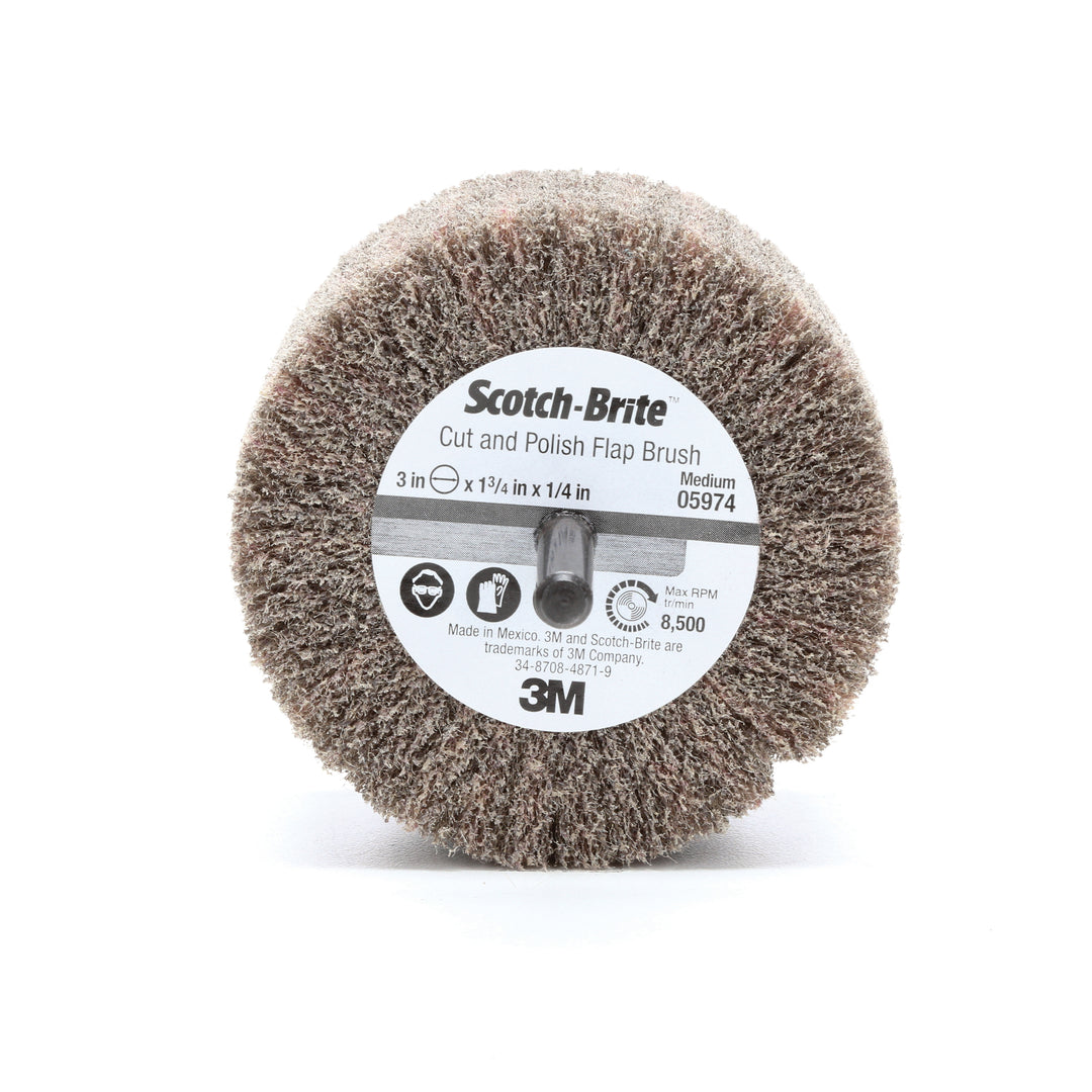 3M SB05974 Scotch-Brite Cut And Polish Flap Brush, 3 in x 1-3/4 in x 1/4 in A Med, Sb05974