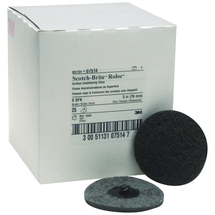Roloc Discs 3M SB07514 Scotch-Brite Roloc Surface Conditioning Disc TR 07514 3 in x No Hole S Sfn 25 Per Box 4 Box