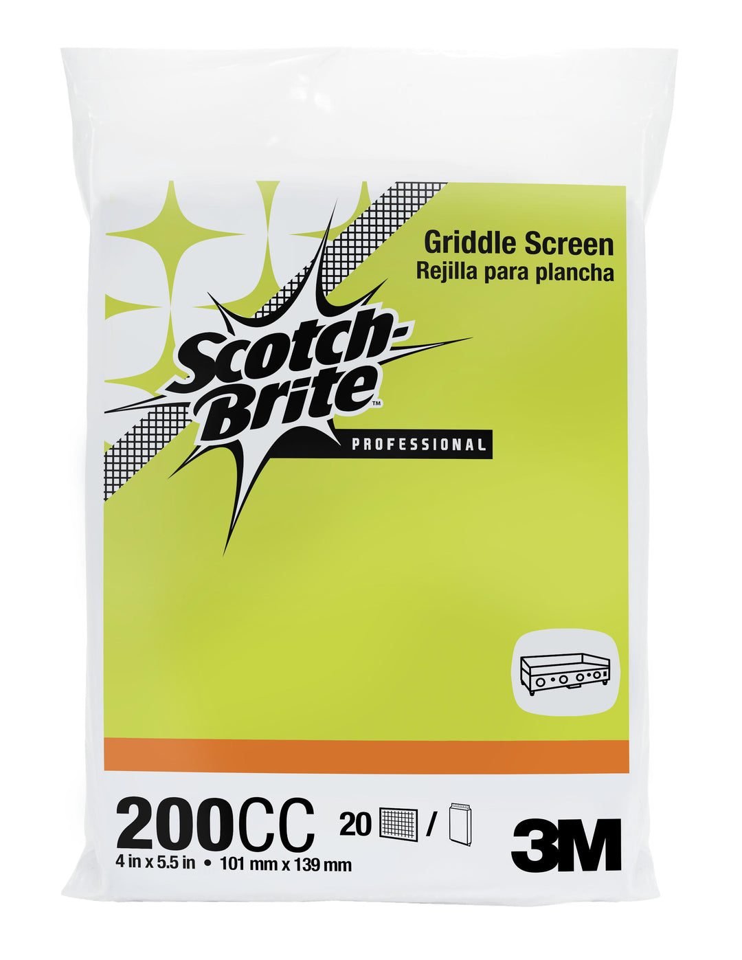 3M H-200-4X5-1/4 Scotch-Brite Griddle Screen 200CC 10.16 cm x 13.97 cm (4 in x 5.5 in) 3M 7100231996