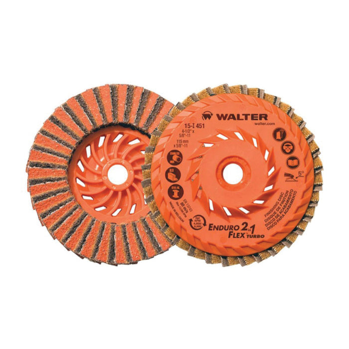 2-in-1 Flap Discs Walter 15I501 5 Inch x 5/8 Inch - 11 2-In-1 Duo Grit Enduro-Flex Turbo Flap Disc