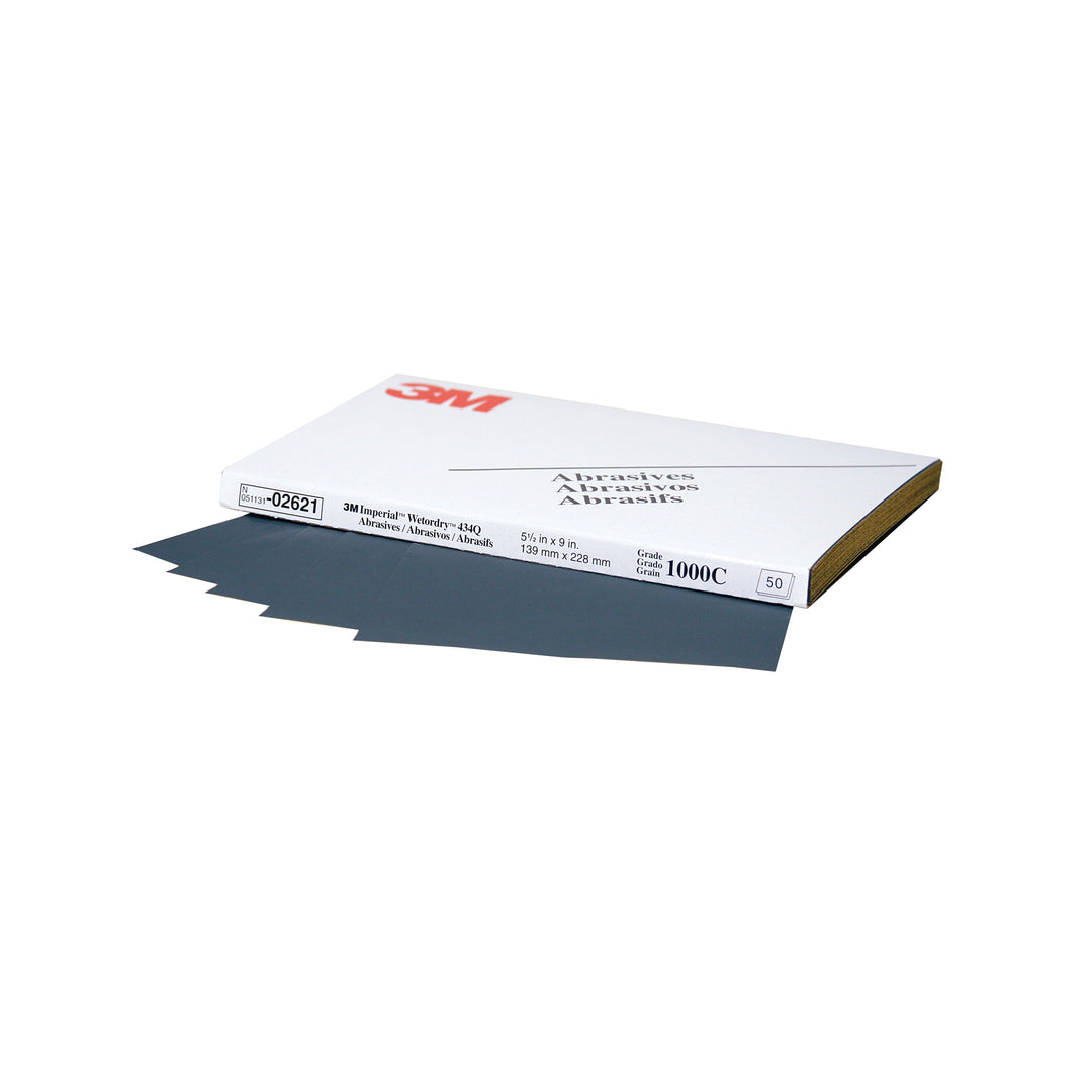 Abrasive Cut Sheets 3M 2621 5-1/2 Inch x 9 Inch 434Q Silicon Carbide 1000 Grit Wet / Dry Plain Non-Vacuum Abrasive Paper Strip