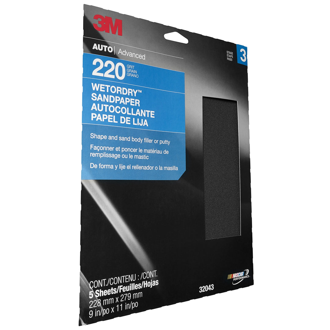 Regular Sanding Sheets 3M 32043 Wetordry Sandpaper 220 Grit Silicon Carbide 401Q A-Weight (9 Inch x 11 Inch)