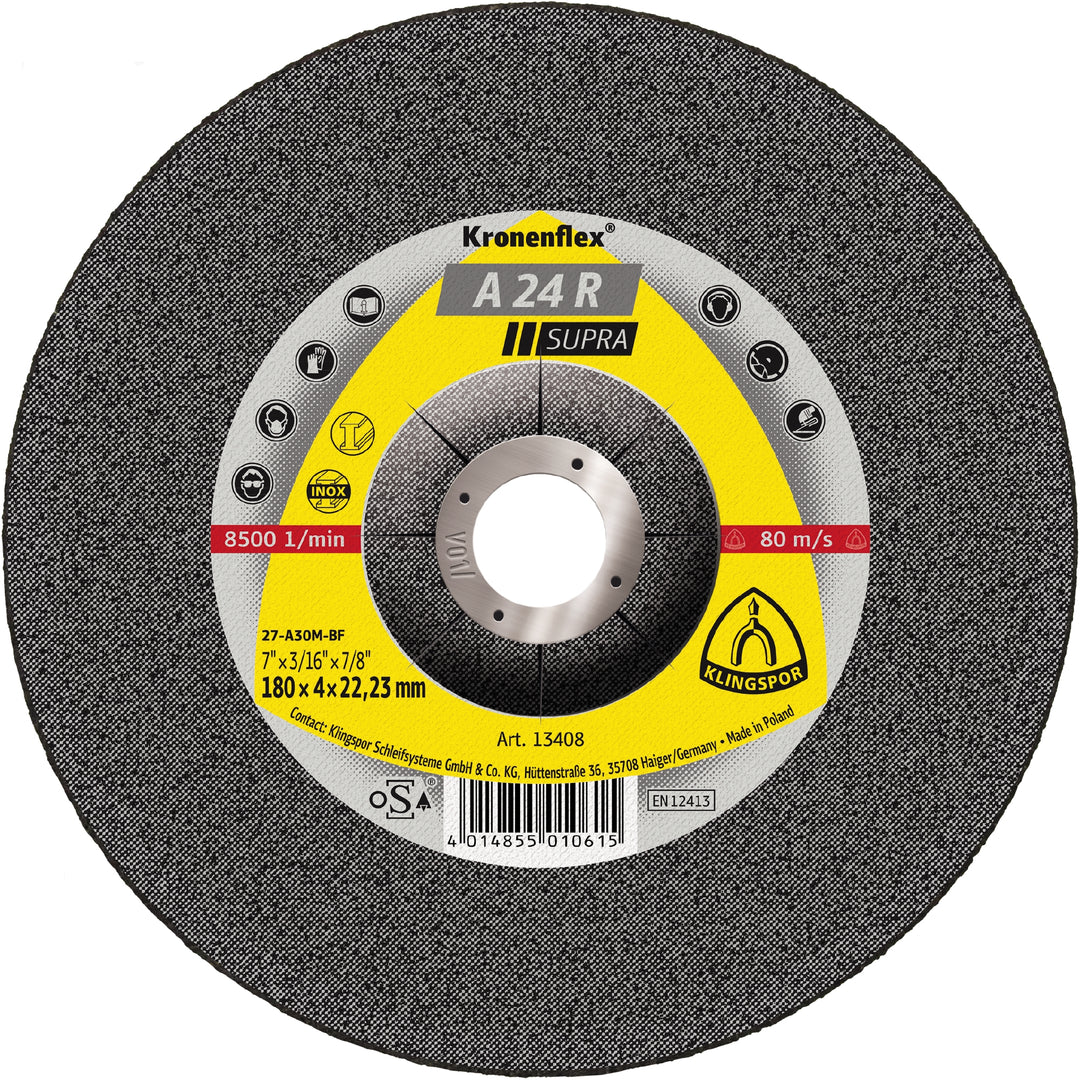 Depressed Centre Klingspor 13433 Depressed Centre Grinding Discs 9 Inch x 1/4 Inch x 7/8 Inch - A24R